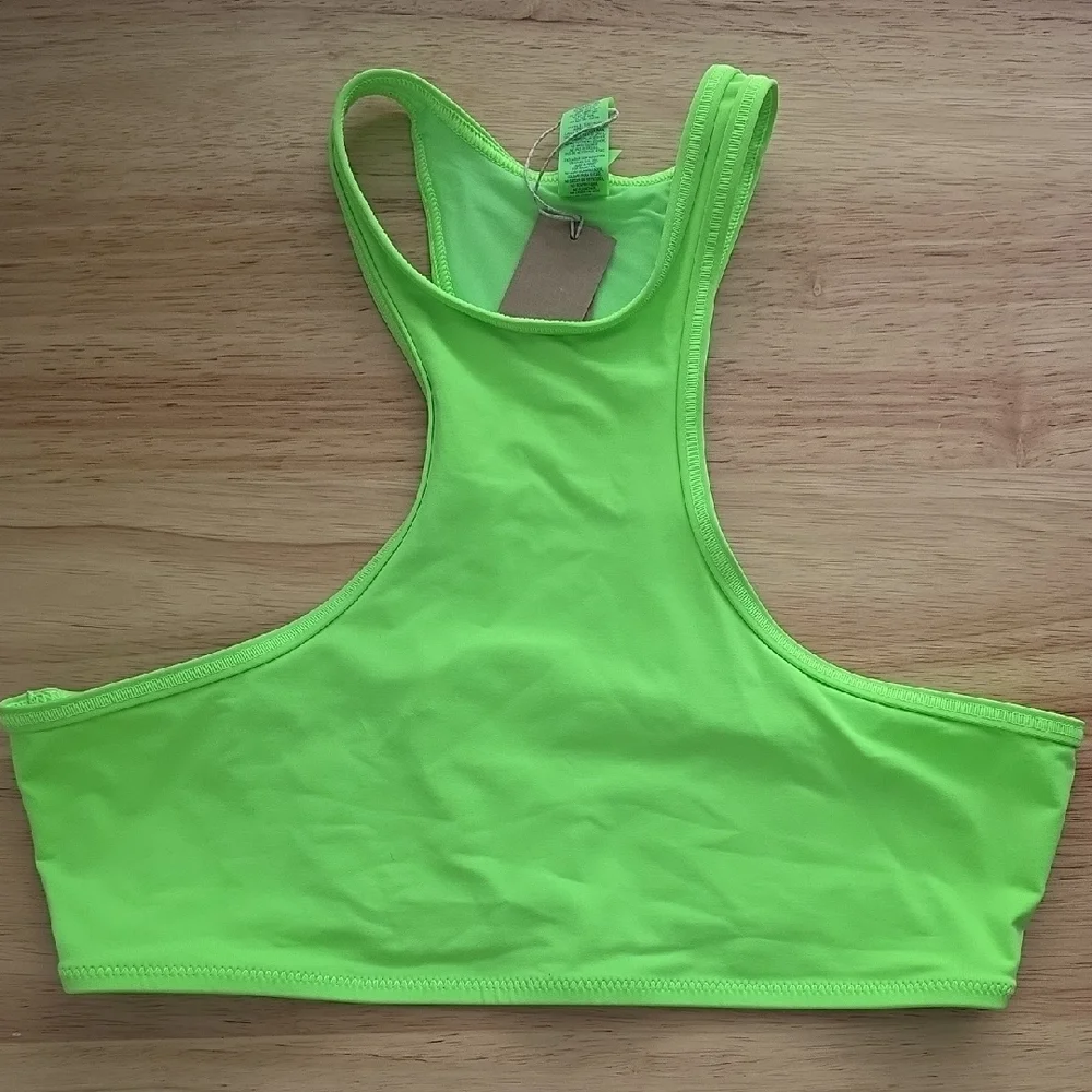 SKIMS Recycled Swim Top High Neck Neon Green Racerback Top Medium #27